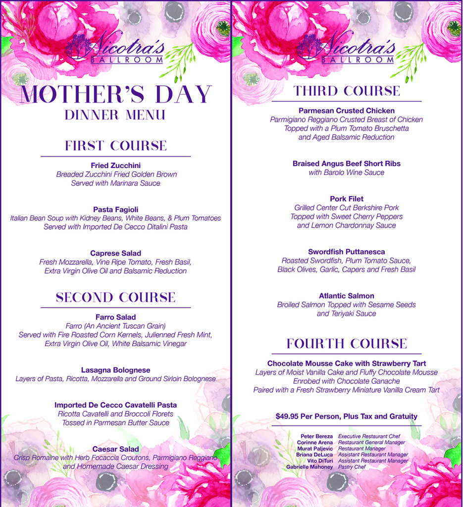 Mother's Day Dinner Menu WEB - Nicotra's Ballroom