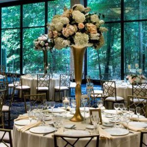 photo of Dining hall with tables and flowers